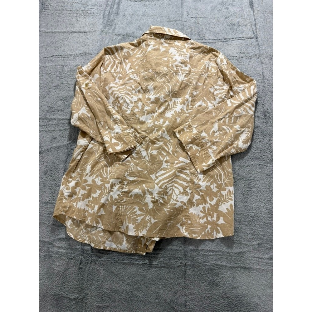 Liz Claiborne Button Up Shirt Women XL Beige Floral Tropical Casual Top - Picture 10 of 11